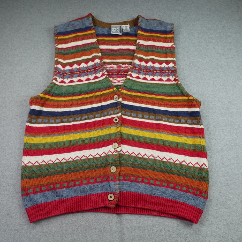 Russ Sport Sweater Vest Womens XL Multicolor Fair Isle Knit Button Front